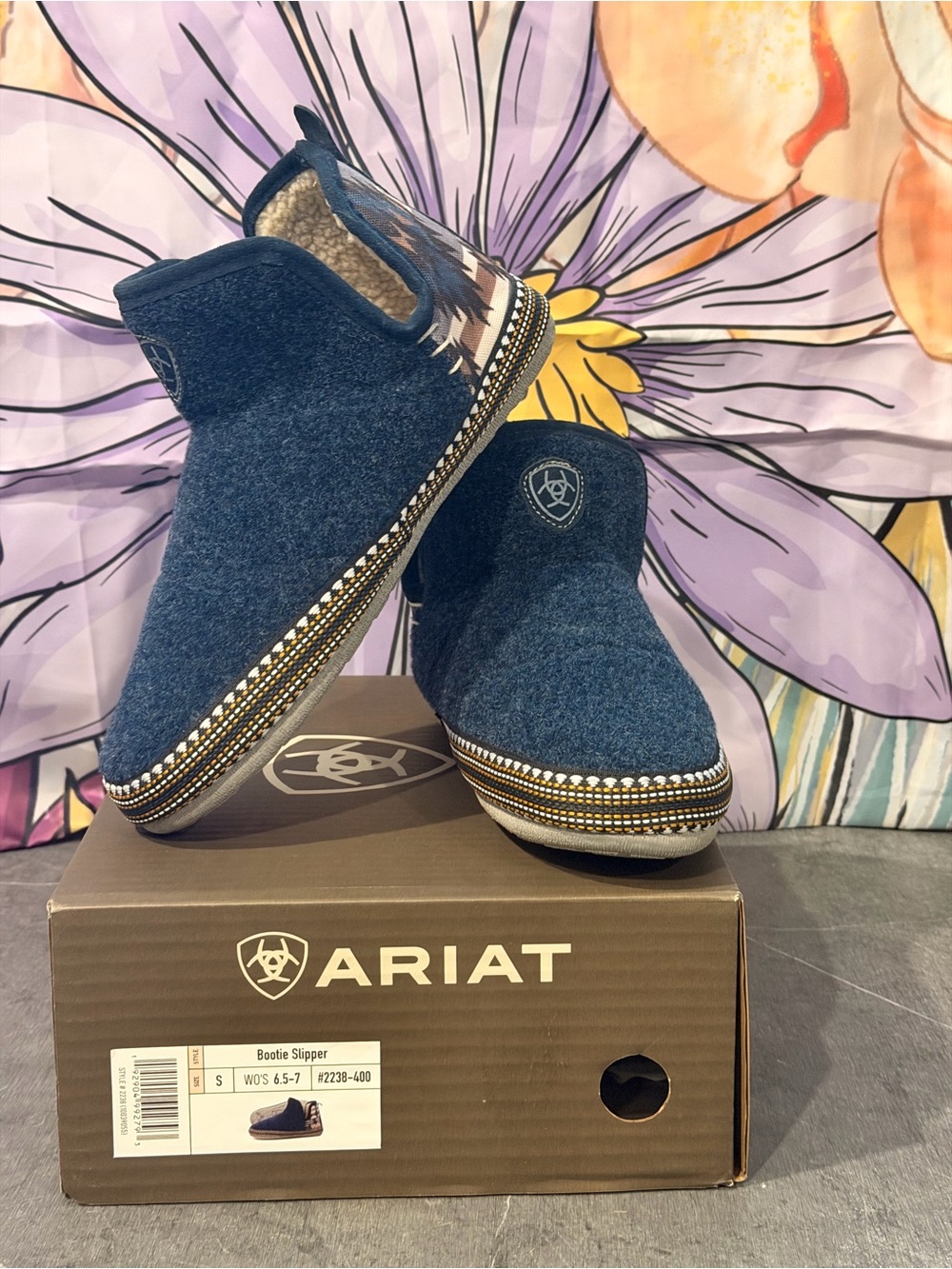 Ariat Navy Blue Wool Bootie Slippers